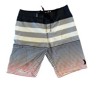 Hurley Board Shorts Swimming Trunk Shorts Men's 34 Striped Zipper Pocket
